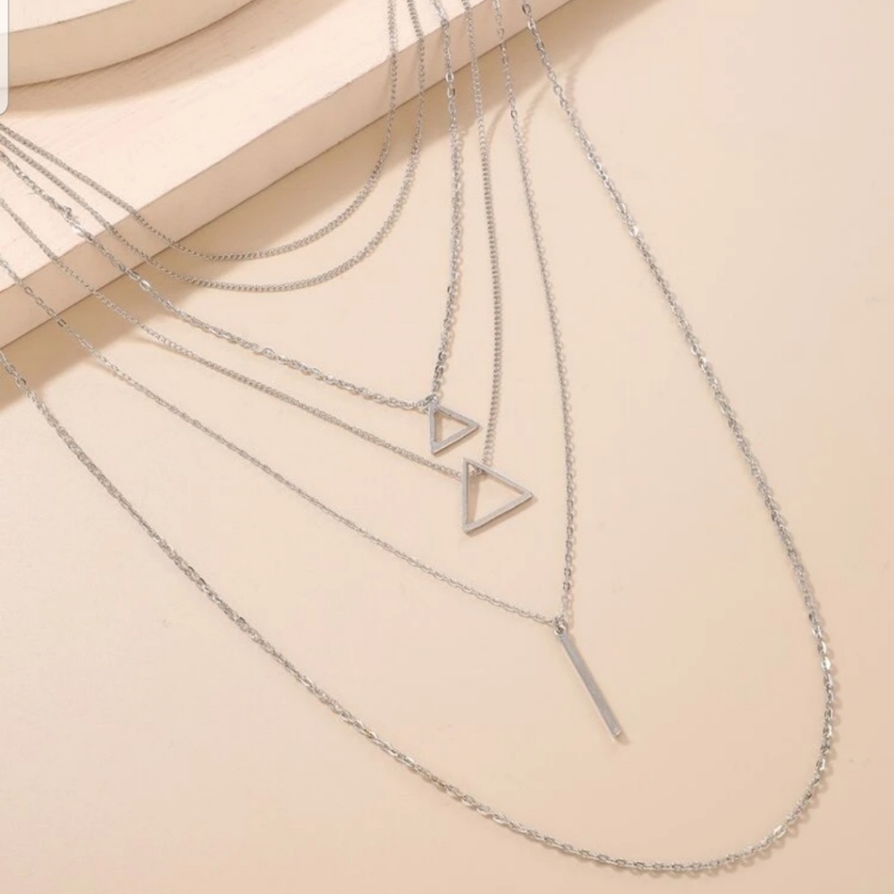 *Connie* Layered Triangle Necklace - Picture 2 of 4